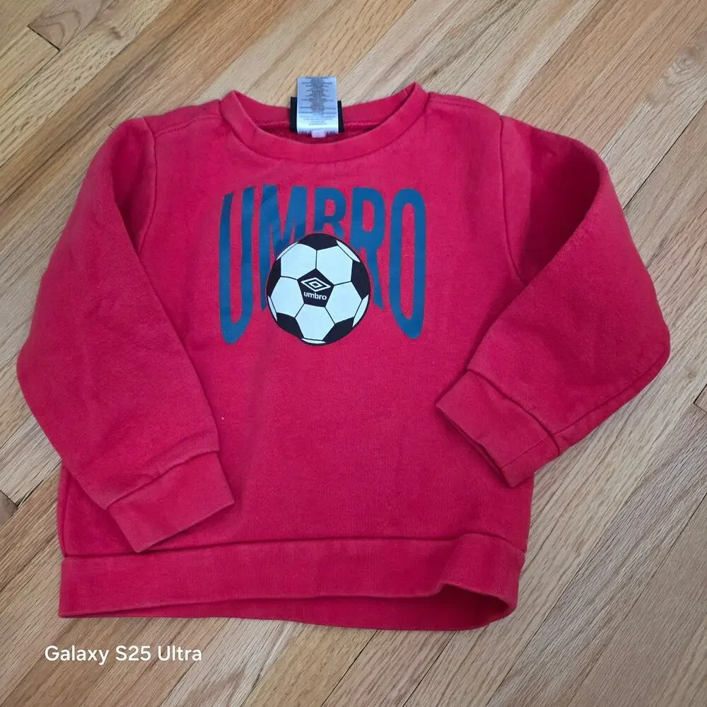 Umbro red sweatshirt and jogger fleece lined set, soccer‎ ball logo sz 24 mo